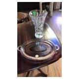 PINK PLATTER W LENOX CRYSTAL VASE