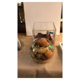 2 GLASS VASES W/ DECORATIVE PCS