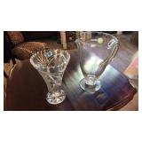 GLASS PITCHER AND VASE