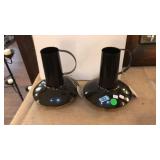 PAIR OF BLACK INDIA HANDLED VASES- MODERN