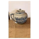 WHITE UTICA POTTERY EMBOSSED BOSTON BEAN CROCK