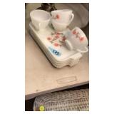 WHITE GLASS HAND PAINTED LUCHEON SET