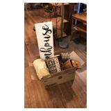 BOX LOT OF ASST DECOR, LONGABERGER, ETC