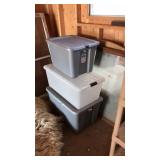 3 LIDDED PLASTIC STORAGE TOTES