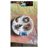 MARBLE RING DISH W/ ASST JEWELRY