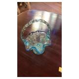 FENTON GLASS BASKET BLUE