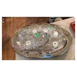 SILVER PLATE PLATTER & ASST GLASSWARE