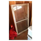 WOOD STAINED TABLE TOP & ANTQ. WINDOW