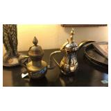 PAIR OF COPPER AND BRASS TURKISH COFFEE POTS