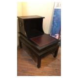 ORIENTAL LEATHER ENLAYED WOOD CARVED END TABLE