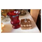 RED VASE & LIDDED DECORATIVE JEWELRY BOX