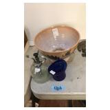 HAND PAINTED FRUIT BOWL & COBALT BLUE HAT MINI