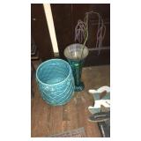 BLUE SHELL PLANTER & BLUE GLASS VASE