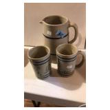 ANTIQUE GLAZED JUG & 2 MUGS