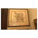 SIGNED FRAMED 3 DANCERS ABSTRACT ART