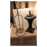 HANGING IRON CANDLE HOLDER & LIDDED DECORATIVE JAR