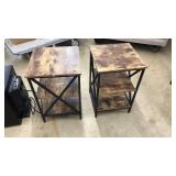 PAIR OF METAL & WOOD SIDE TABLES