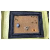 FRAMED CORKBOARD W/ ASST JEWISH PINS & BROOCHES