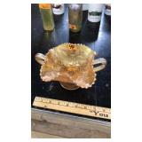 CARNIVAL GLASS DOUBLE HANDLE NORTHWOOD CANDY DISH