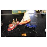 2 WOODEN SHIPS AND CAR