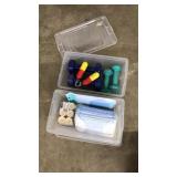 2 BOXES OF WEIGHTS & MASKS