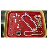 TRAY OF ASST COSTUME & STERLING JEWELRY