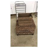 2 STORAGE BASKETS: 1 WOOD AND 1 RATTAN