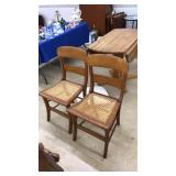 PAIR OF TIGER MAPLE CANE SEATER EARLY AMER. CHAIRS