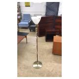 MC FLOOR LAMP, BRASS BASE WITH A TEAK STEM