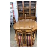 DREXEL DINING SET: TABLE W/LEAVES, 5 CHAIRS, HUTCH