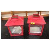 PAIR OF METAL AND GLASS LUMINARY LANTERNS