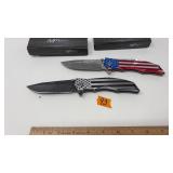 (2) MTECH US FLAG FOLDING LOCKBLADE KNIVES