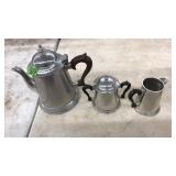 SILVER PLATE TEA POT & CREAM & SUGAR