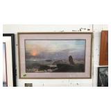AFRICAN COASTAL SCENE W/LION: FRAMED MATTE PRINT