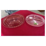 2 PINK DEPRESSION SERVING PLATTERS