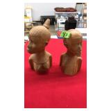 2 PC WOOD CARVED AFRICAN BUSTS