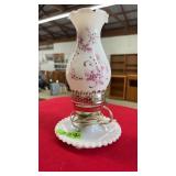 MILK GLASS HAND PAINTED CONVERTED OIL LAMP
