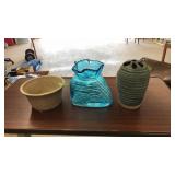 2 PC POTTERY & BLOWN GLASS VASE
