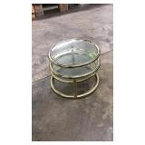 MCM BRASS & GLASS 3 TIER SWIVEL COFFEE TABLE