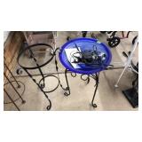 2 METAL STANDS, ONE WITH BIRD BATH