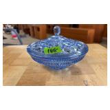 BLUE GLASS LIDDED CANDY BOWL