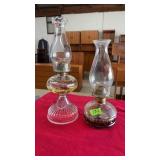 2 OIL LAMPS W/ HURRICANE SHADES