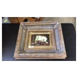 GOLD GILT FRAMED OIL ON BOARD HOMER, 15X13 IN