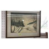 FRAMED WINTER SCENE, 21X18