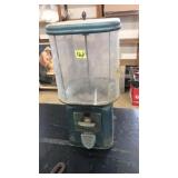 VINTAGE OAK ACORN GUMBALL MACHINE, 16.5 IN TALL