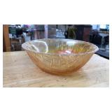 MARIGOLD BASKET WEAVE CANIVAL GLASS BOWL, 9 IN