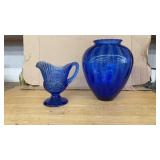 2 PC COBALT BLUE GLASSWARE