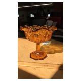AMBER CUT GLASS PEDESTAL CANDY DISH