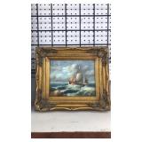 GOLD GILT FRAMED SAILING SHIPS