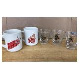 3 PC HIGHLANDER GLASSES AND 2 PC SILVER CITY MUGS